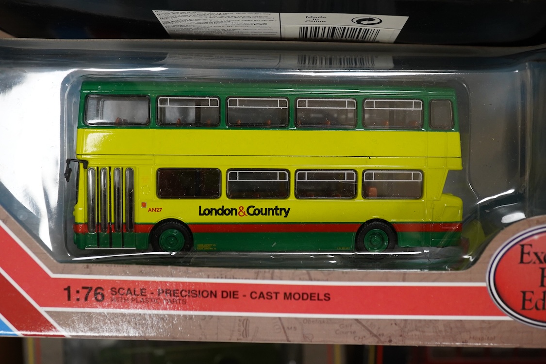Forty-eight EFE and Corgi OOC diecast buses and coaches, operators include London Transport, London & Country, London General, China Motor Bus, Maidstone & District, etc.